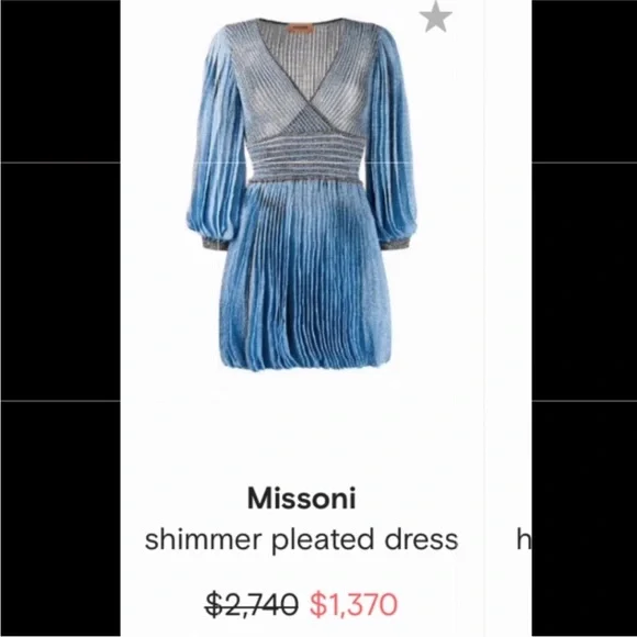 Missoni Blue Grey Shimmer Pleated Mini Dress Sz S - Picture 6 of 8